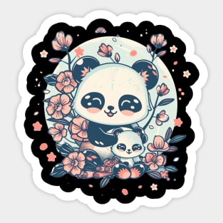 Kawaii Panda with Baby Panda Cute Japanese Design Sticker